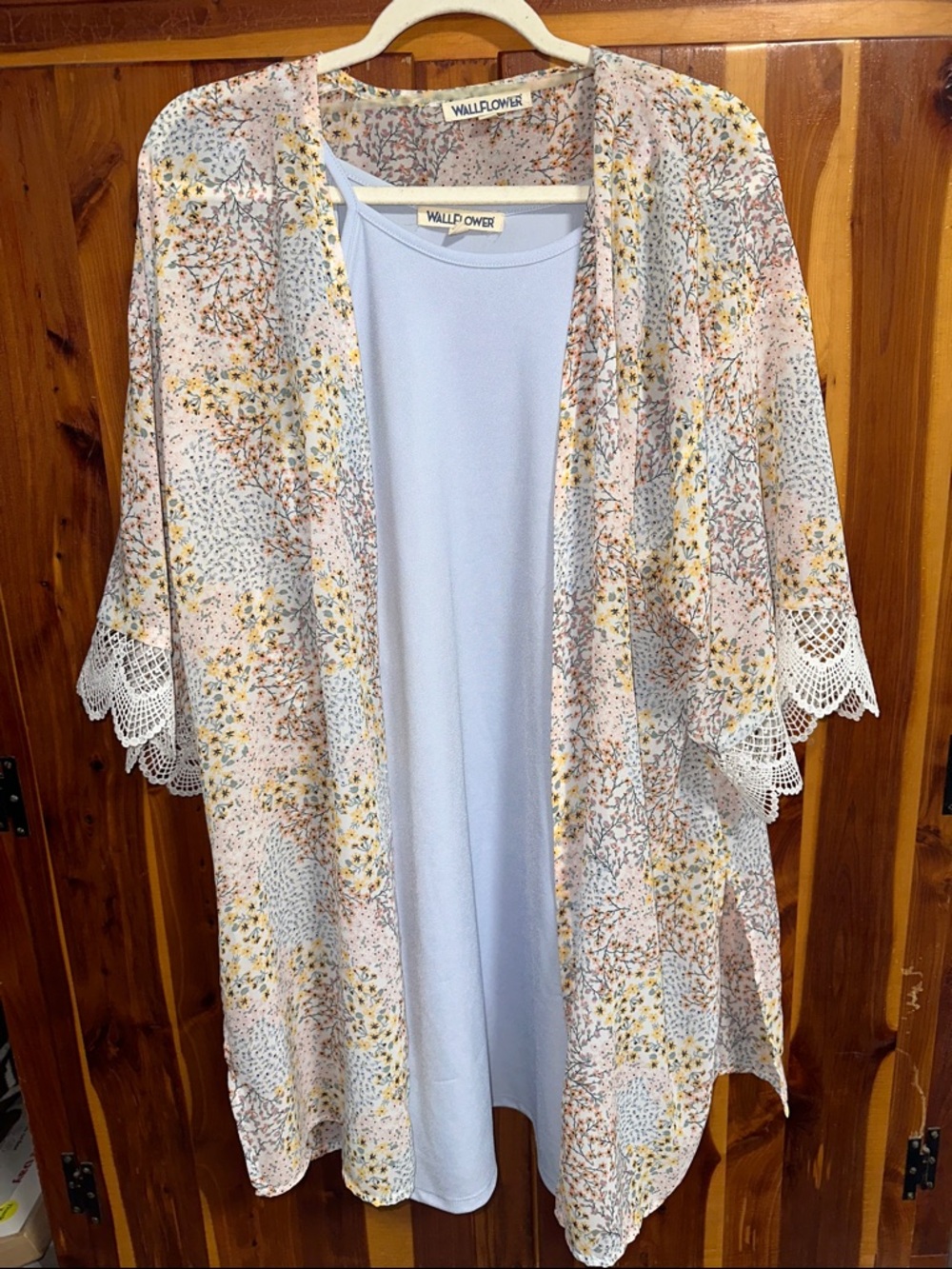 Wallflower Pastel Blue Slip Dress with Spaghetti Straps & Kimono